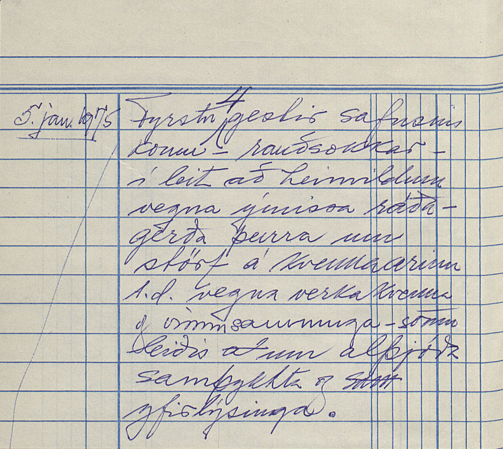 „Fyrstu 4 gestir safnsins komu - rauðsokkar - í leit að heimildum ...." Dagbok1975